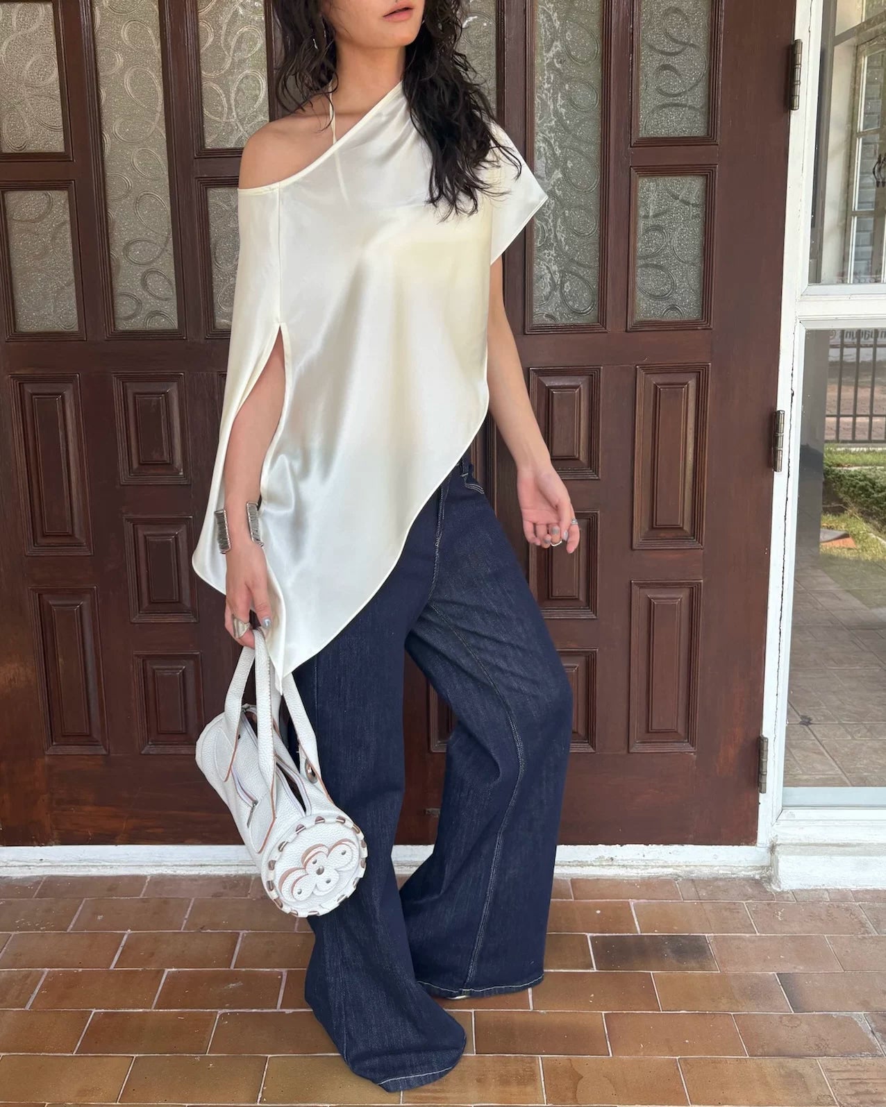 Elle | Asymmetric Satin Drape Top