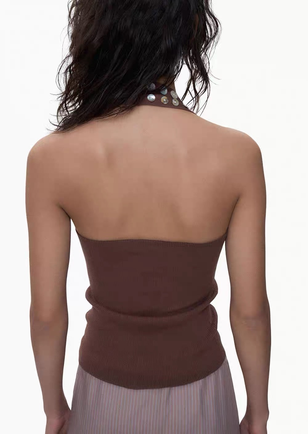 NO INFO | Intellectual Beaded Halter Knit Top