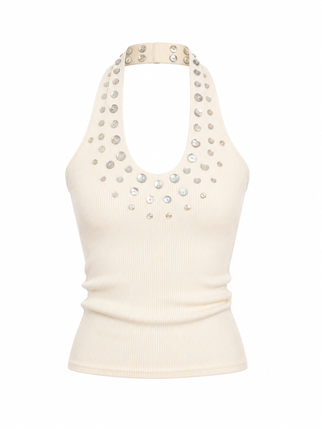 NO INFO | Intellectual Beaded Halter Knit Top