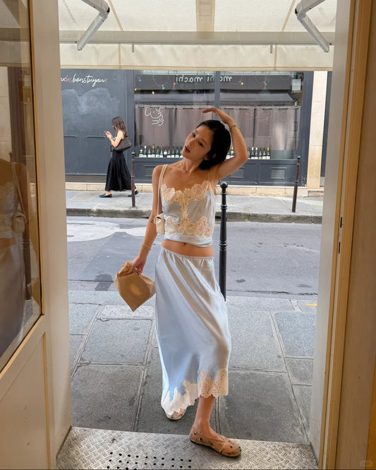 Belle Époque Lace Satin Cami & Midi Skirt Set