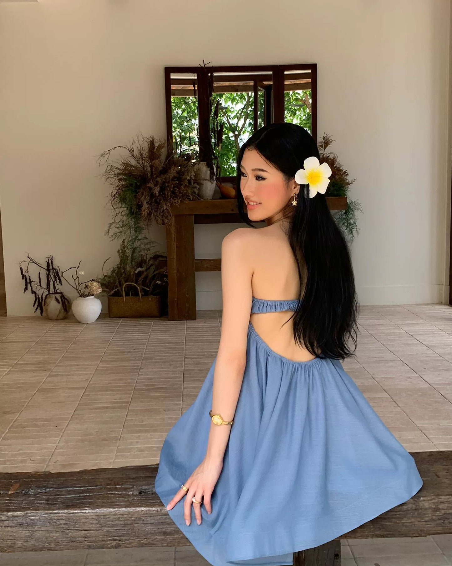 Elle | Blue Halter Babydoll Mini Dress
