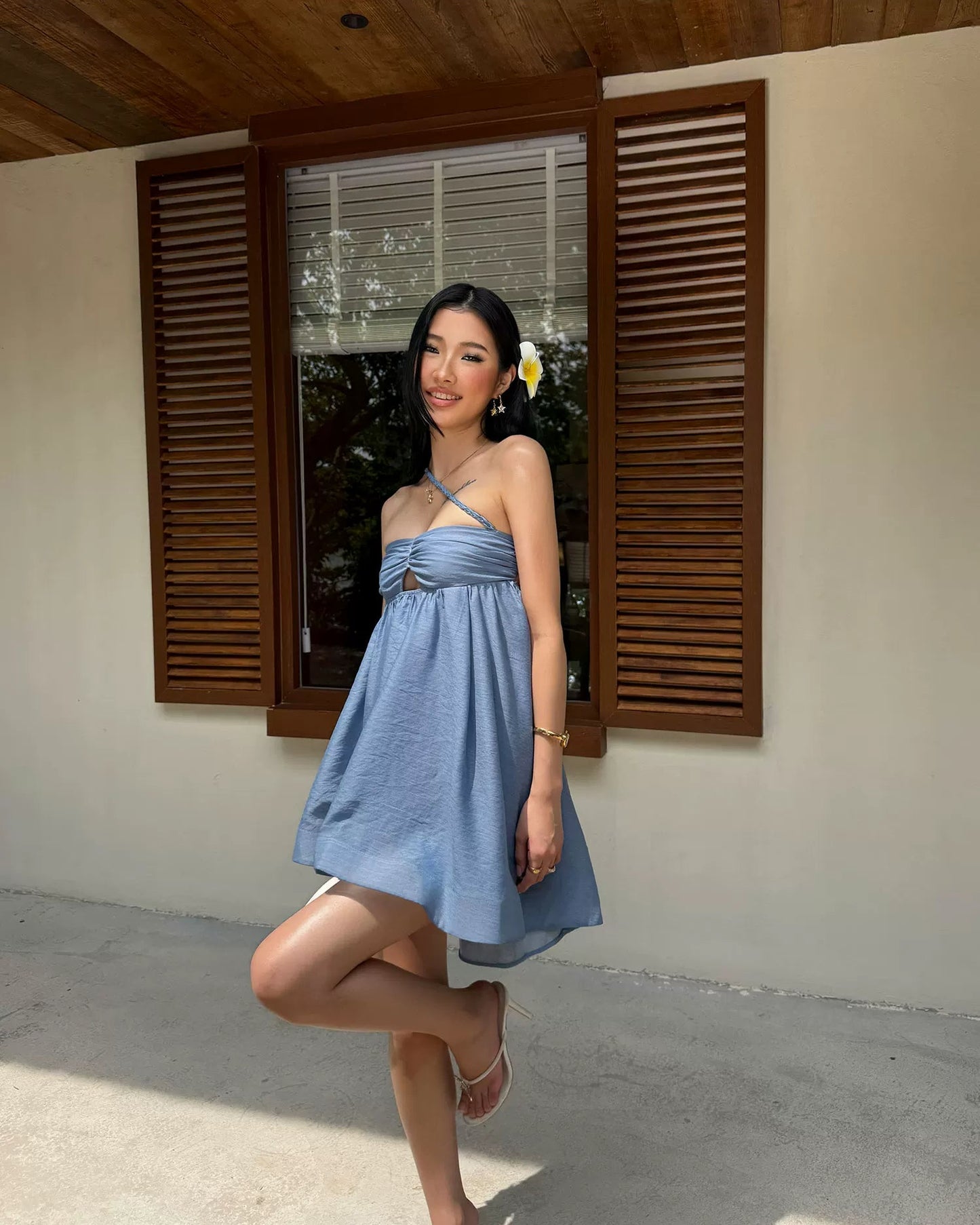 Elle | Blue Halter Babydoll Mini Dress