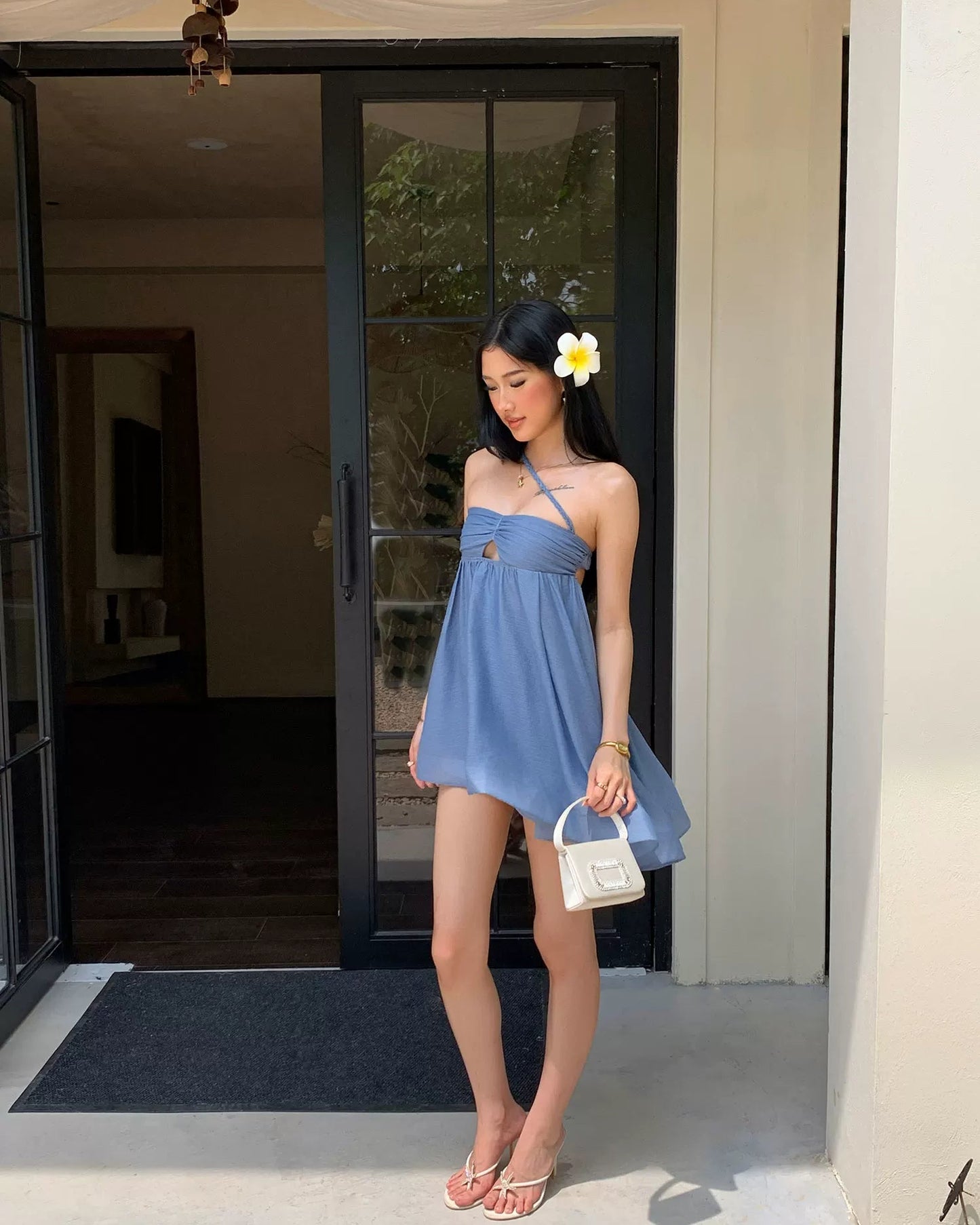 Elle | Blue Halter Babydoll Mini Dress