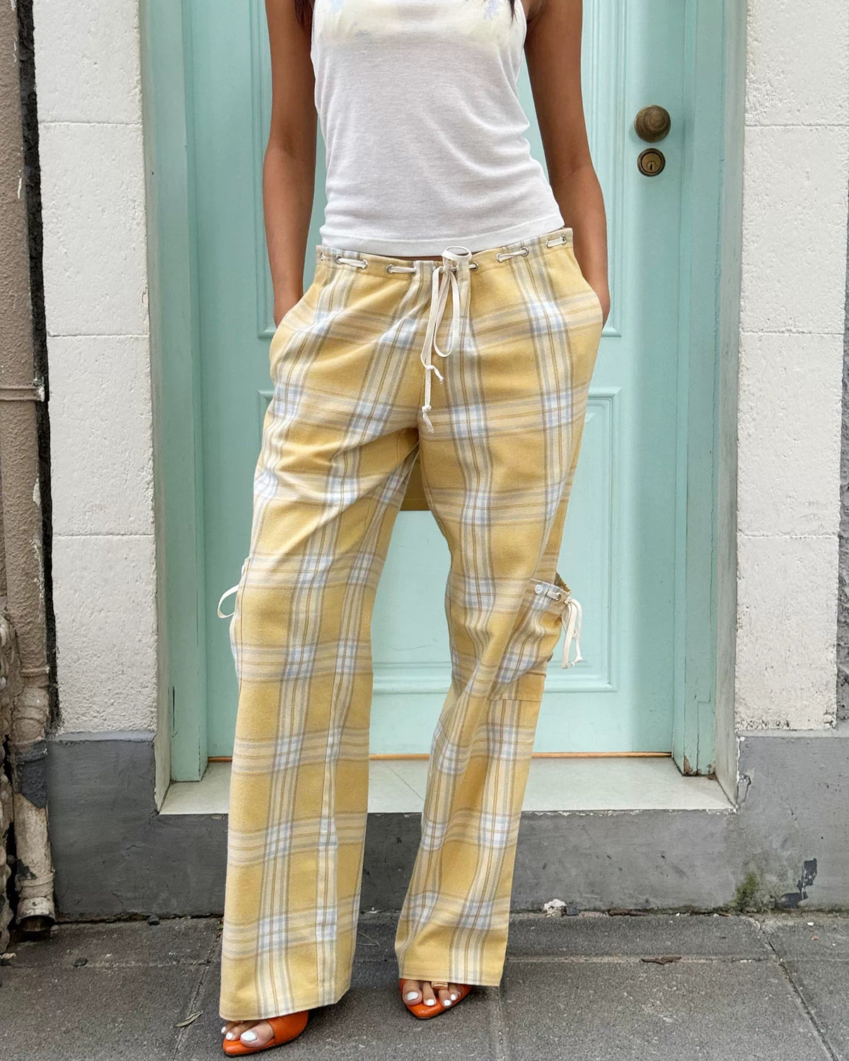 Butter Plaid Low-Rise Drawstring Pants
