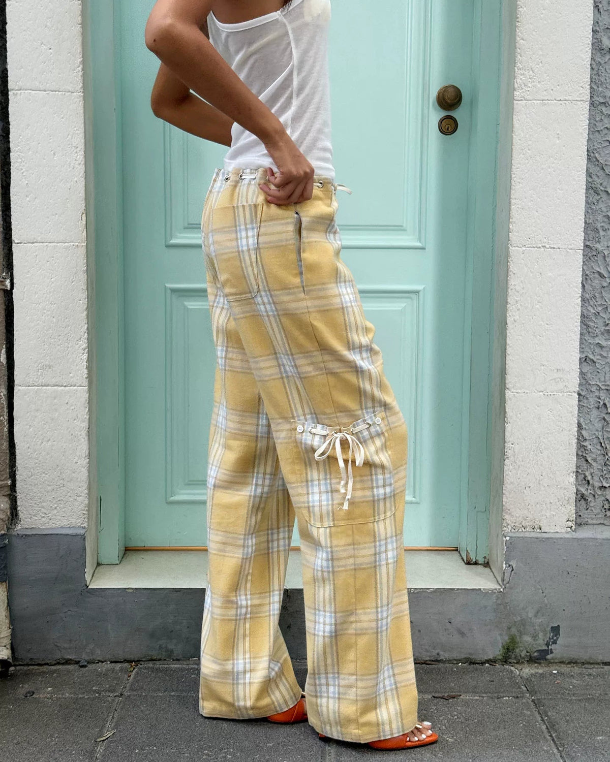 Butter Plaid Low-Rise Drawstring Pants
