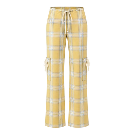 Butter Plaid Low-Rise Drawstring Pants