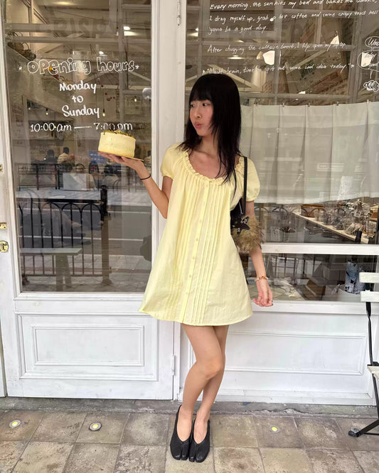 Butter Yellow Pintuck Mini Dress