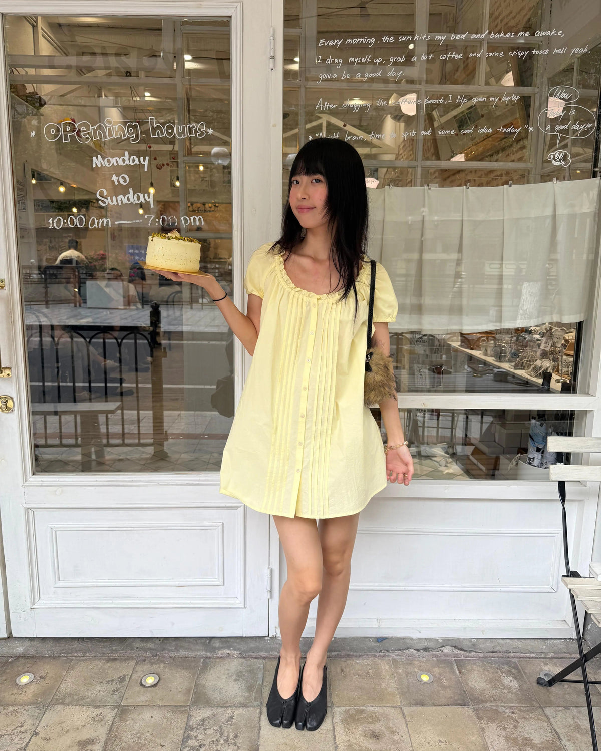 Butter Yellow Pintuck Mini Dress