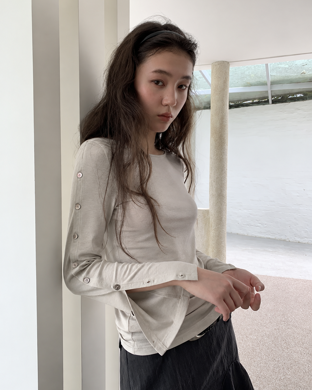 Button Detail Flare Sleeve Top