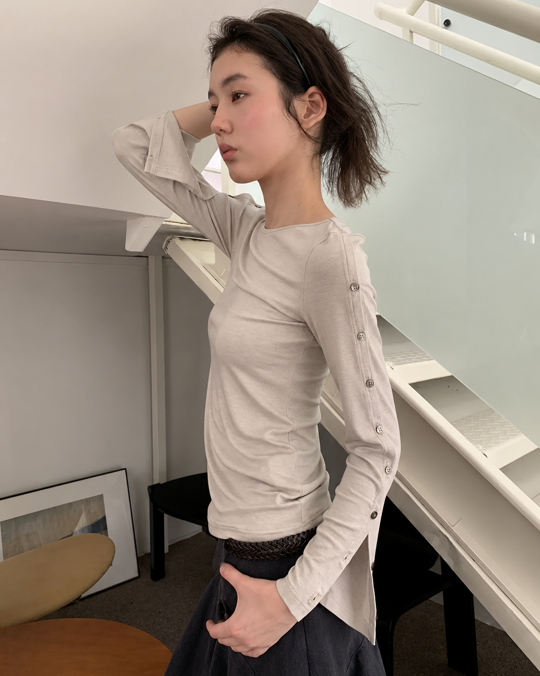 Button Detail Flare Sleeve Top