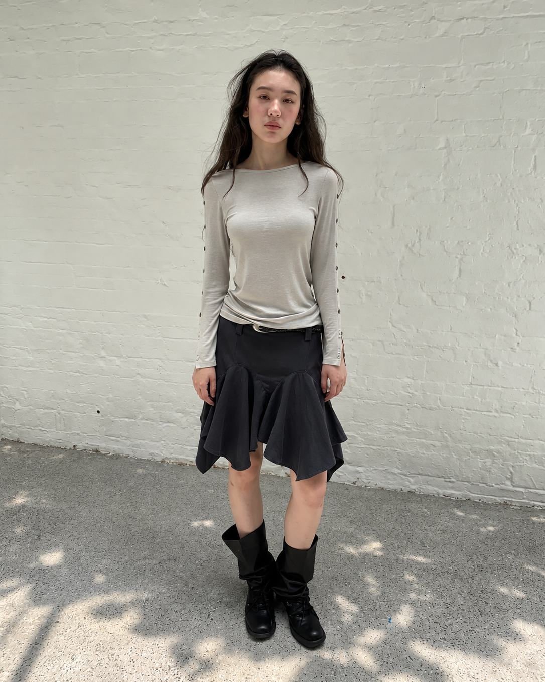 Button Detail Flare Sleeve Top