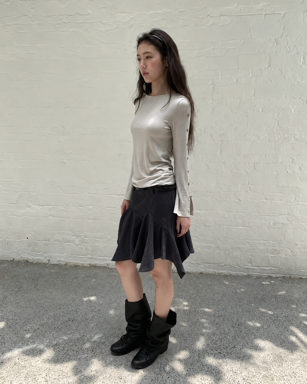 Button Detail Flare Sleeve Top