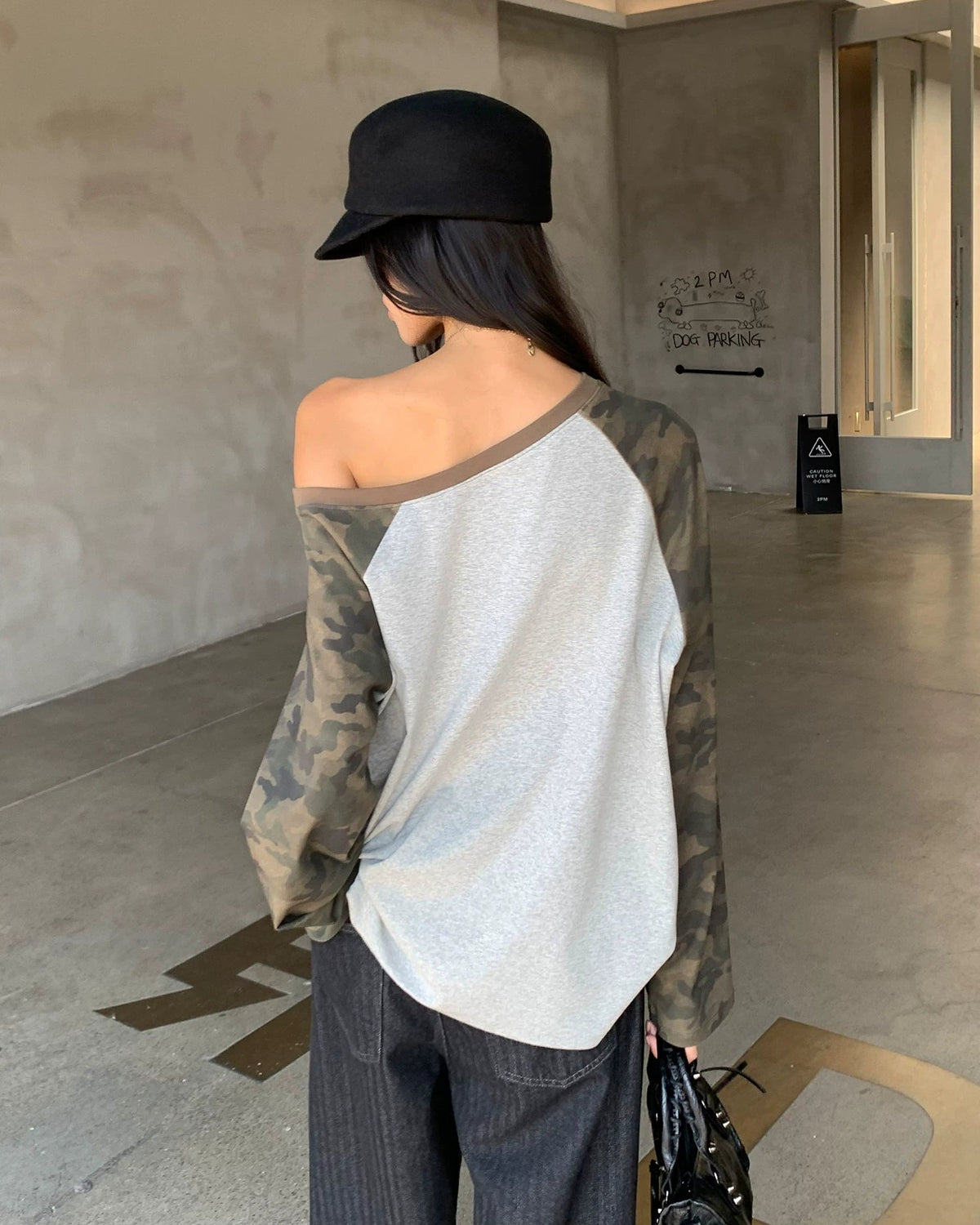 Camo Drift Off-Shoulder Raglan Top