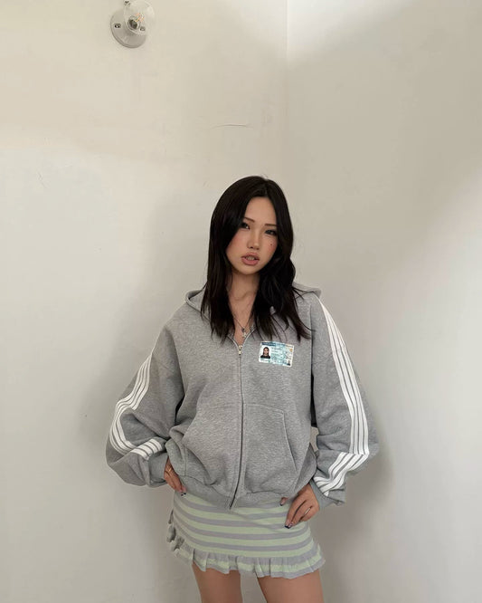 Campus Stripe Zip-Up Hoodie