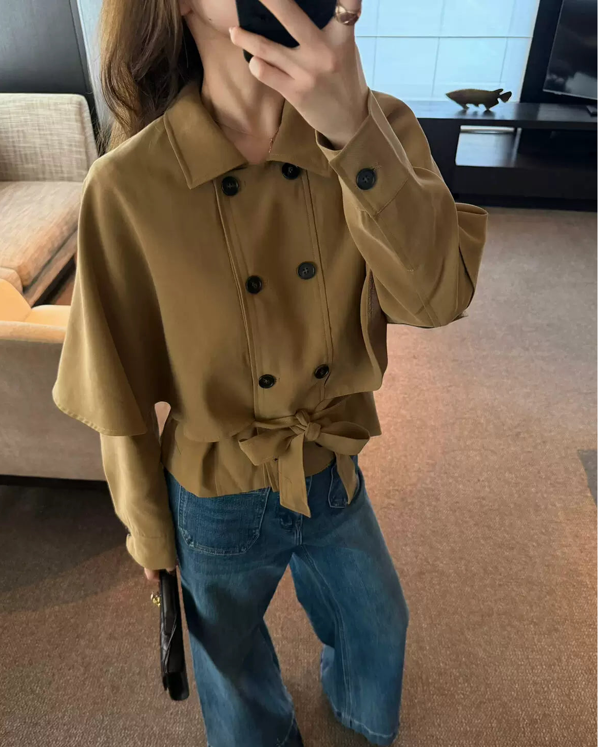 Elle | Cape Layer Belted Short Trench Jacket