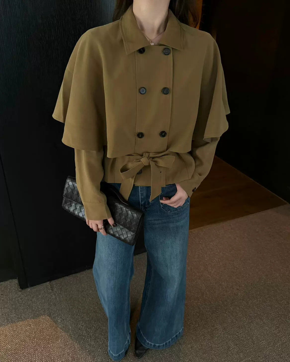 Elle | Cape Layer Belted Short Trench Jacket