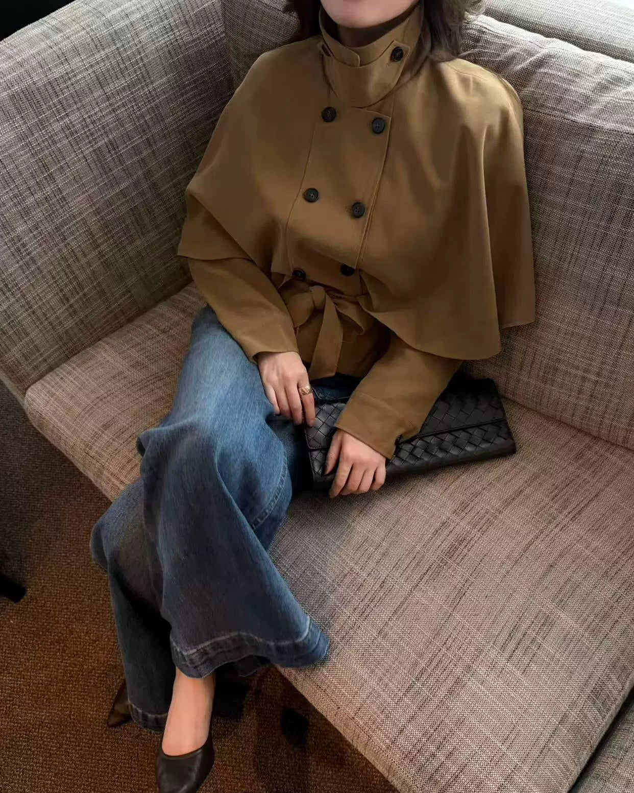 Elle | Cape Layer Belted Short Trench Jacket