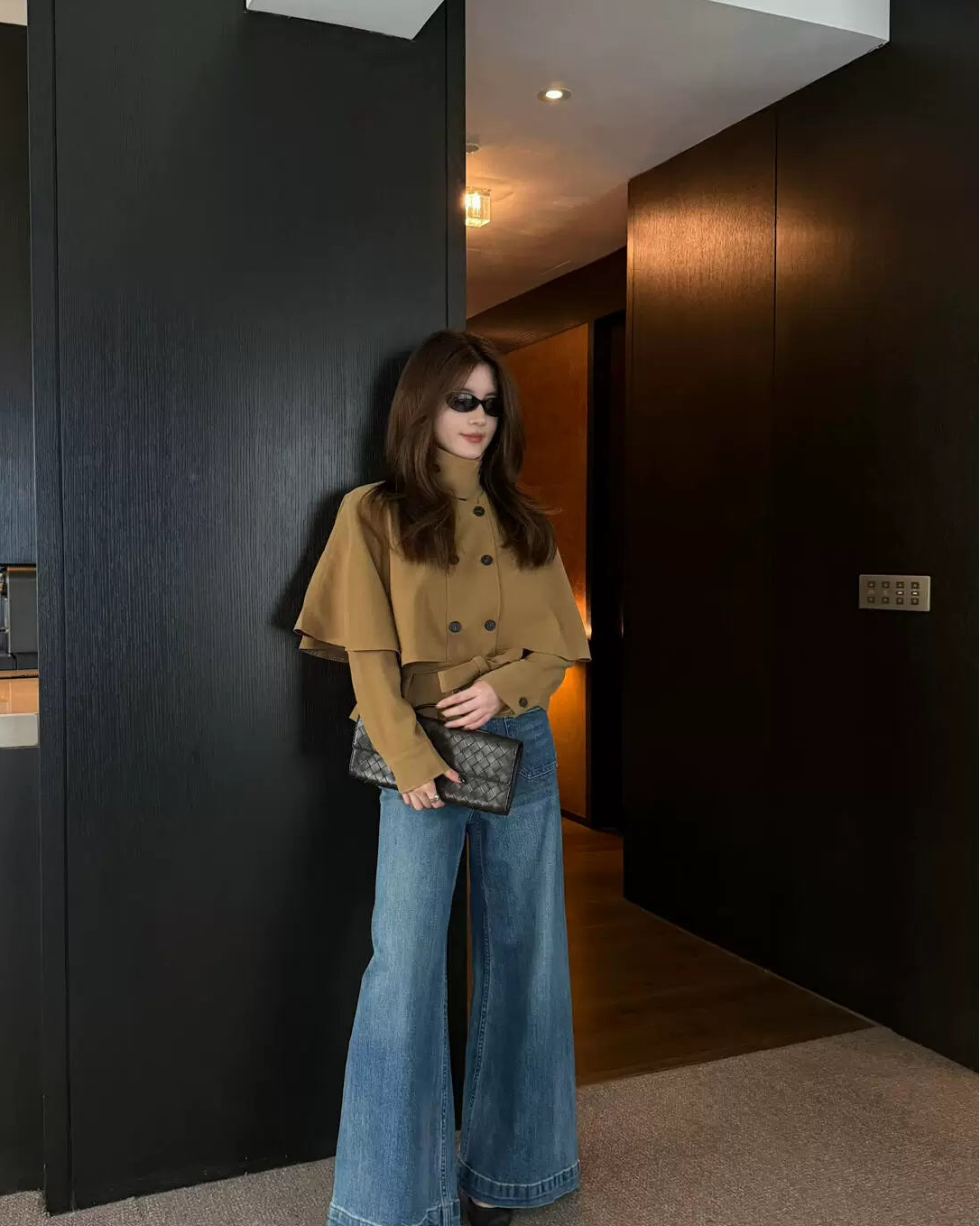 Elle | Cape Layer Belted Short Trench Jacket
