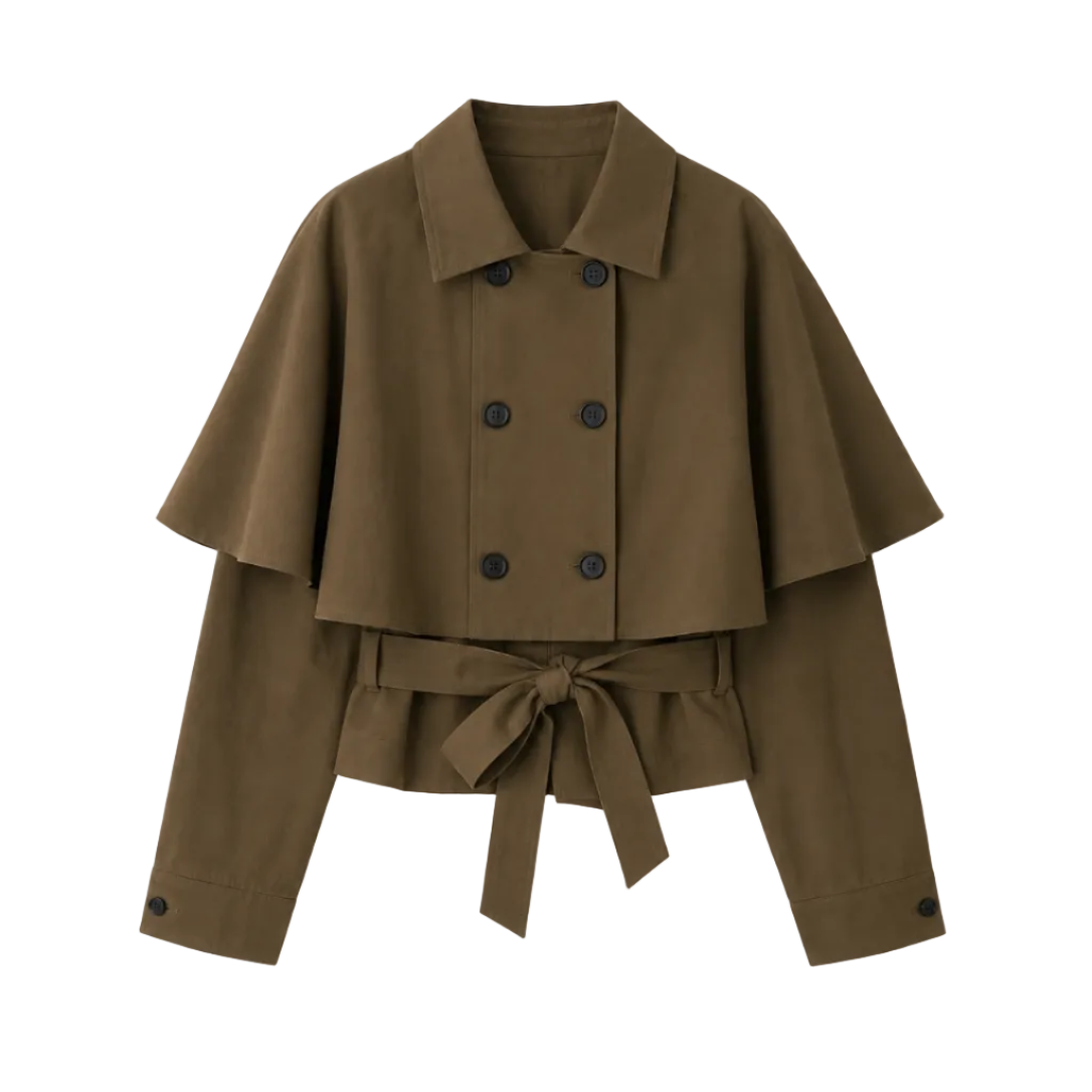 Elle | Cape Layer Belted Short Trench Jacket