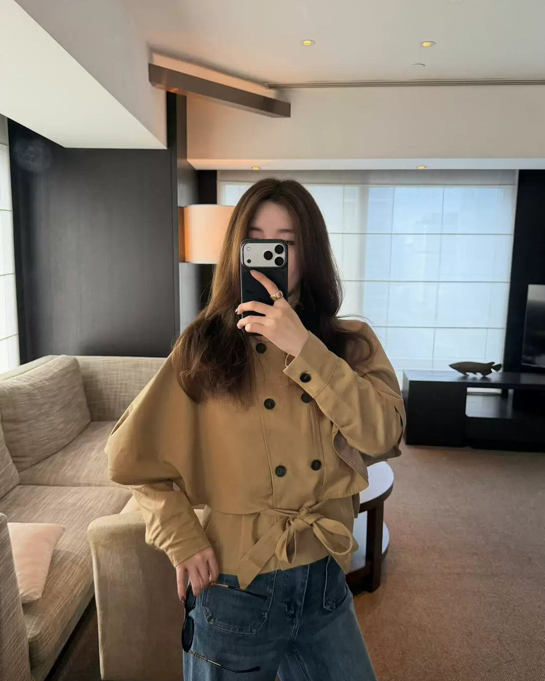 Elle | Cape Layer Belted Short Trench Jacket
