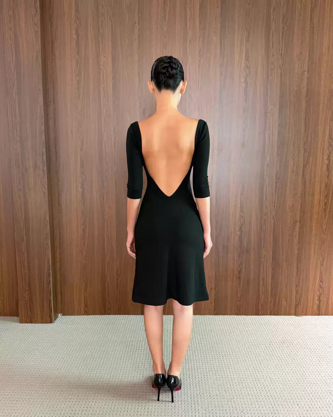 Celeste Deep V Open Back Midi Dress