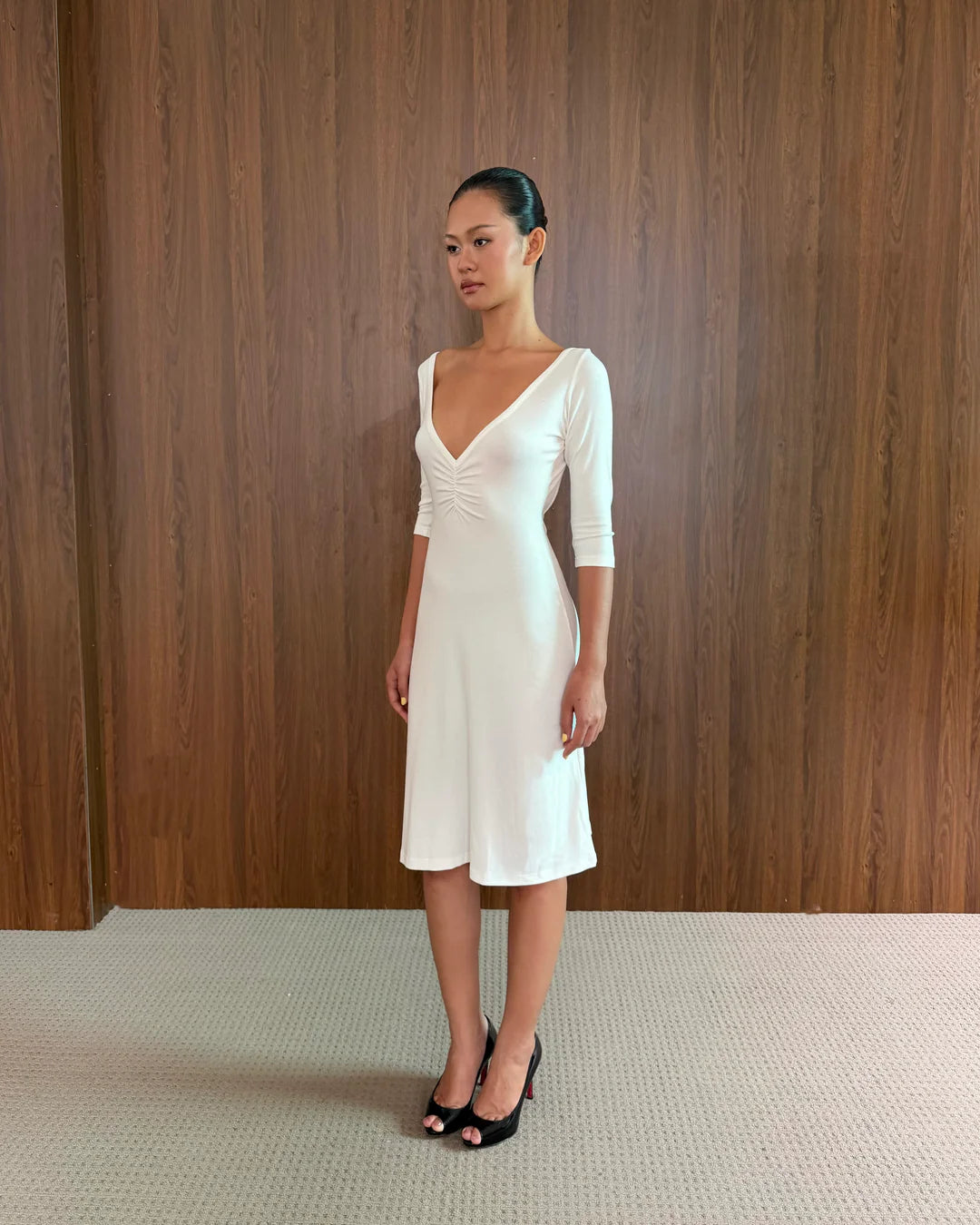 Celeste Deep V Open Back Midi Dress