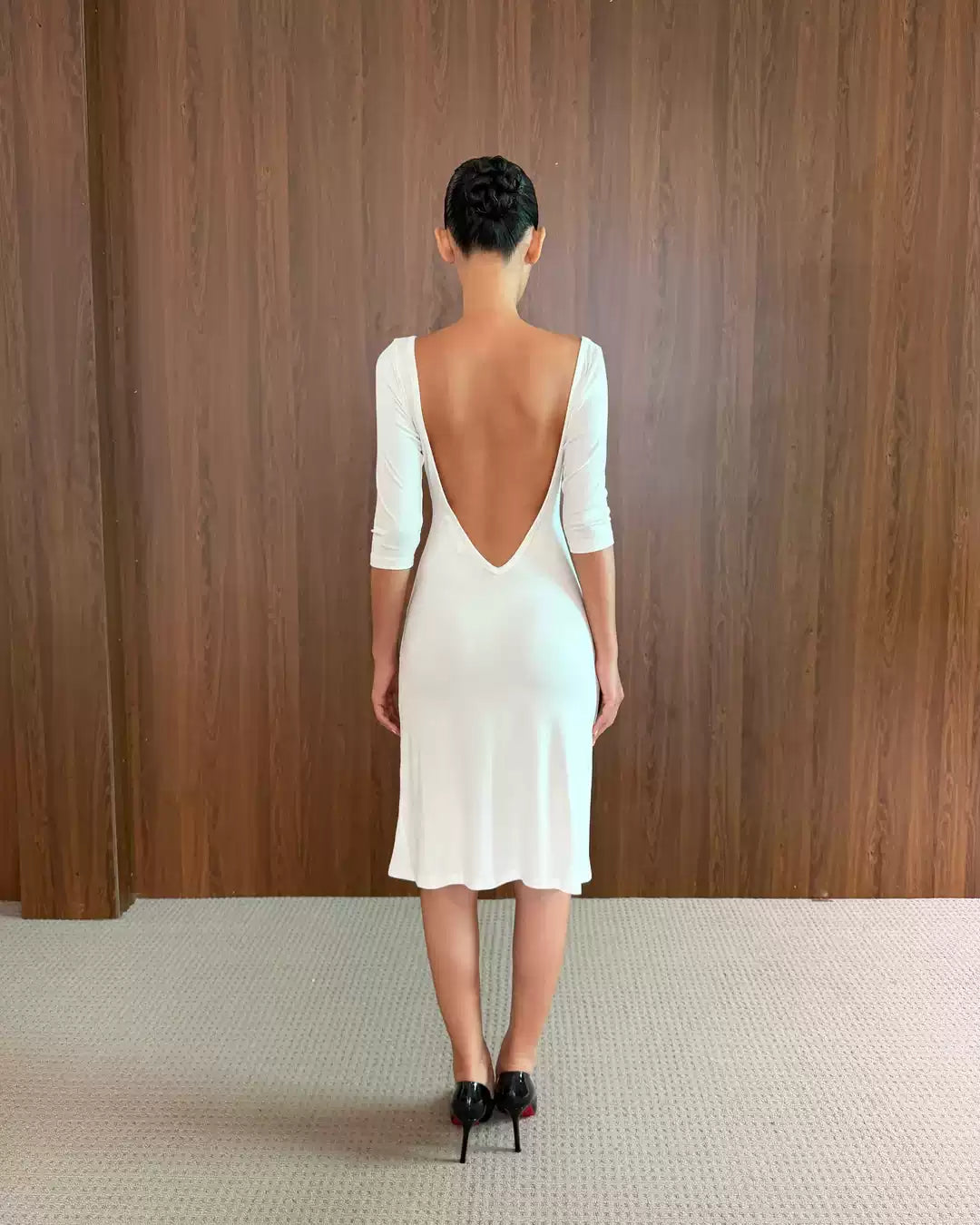 Celeste Deep V Open Back Midi Dress