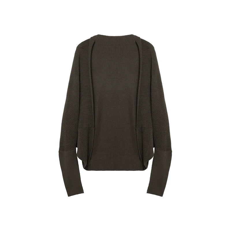 Chocolate Brown Wool Blend Batwing Cardigan