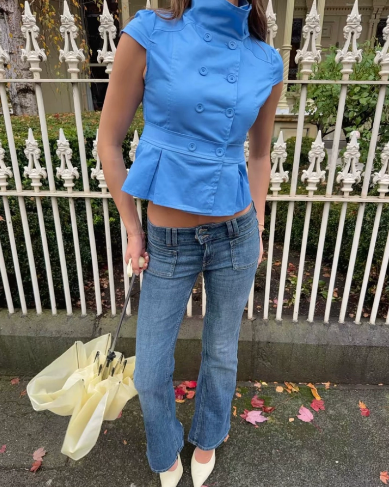 Cat save the world | Ciel Double-Breasted Peplum Top
