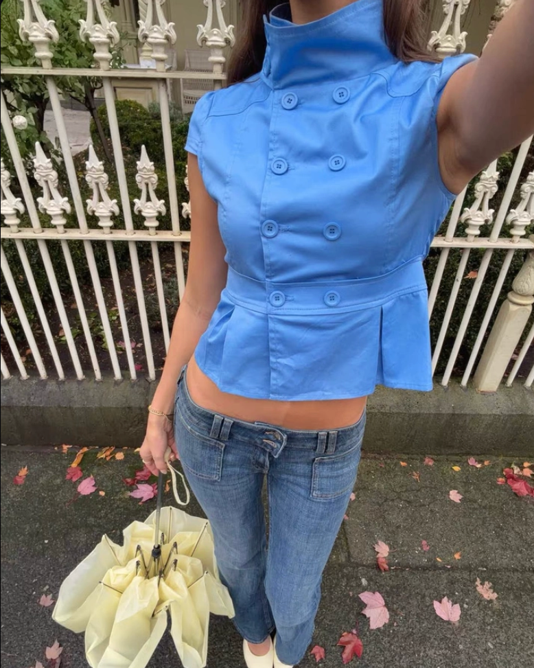 Cat save the world | Ciel Double-Breasted Peplum Top