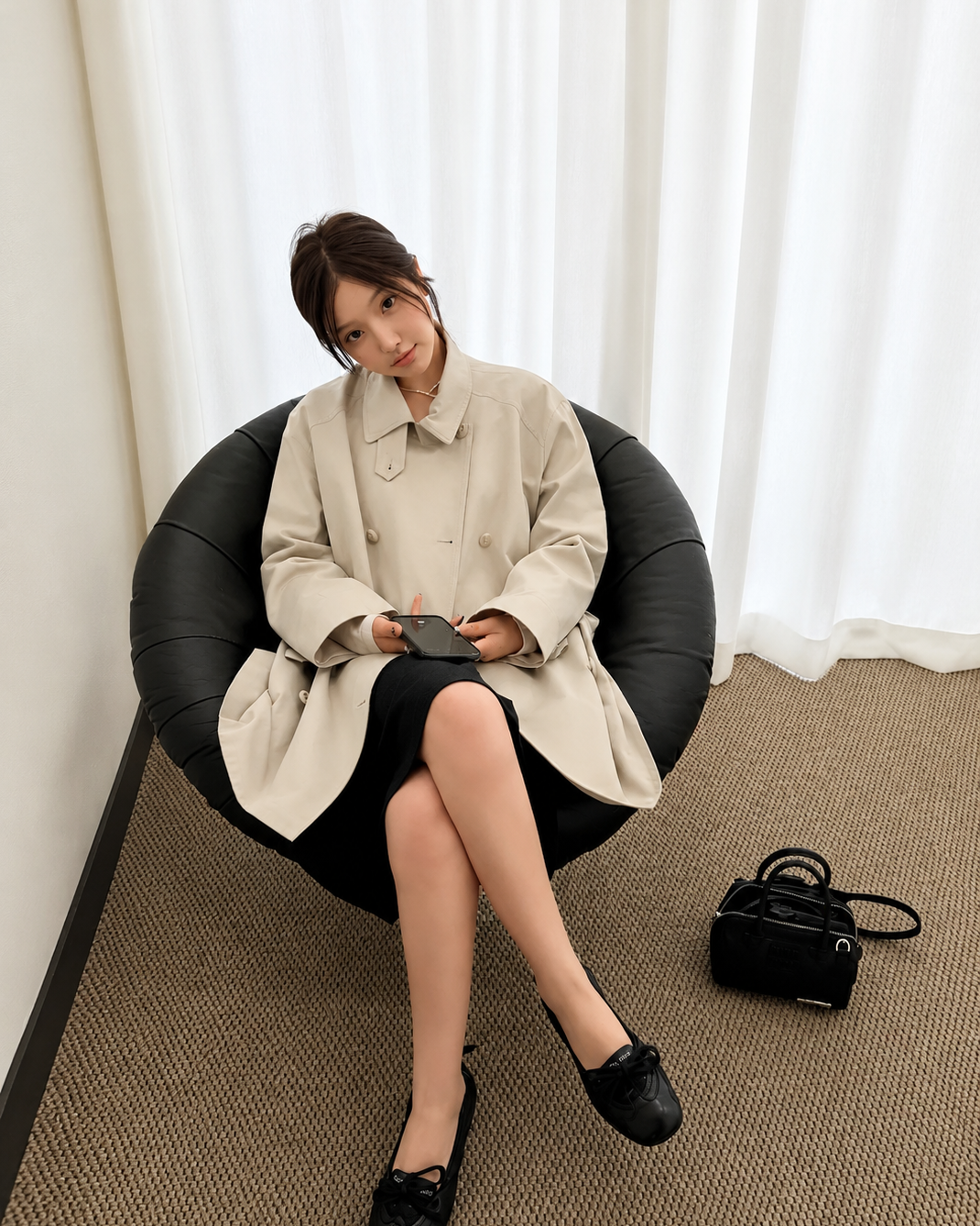 Classic Double-Breasted Midi Trench Coat