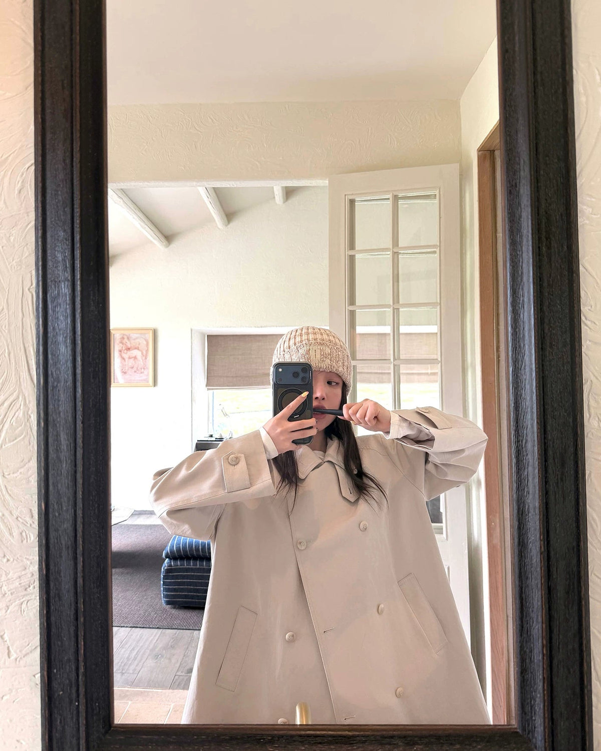 Classic Double-Breasted Midi Trench Coat