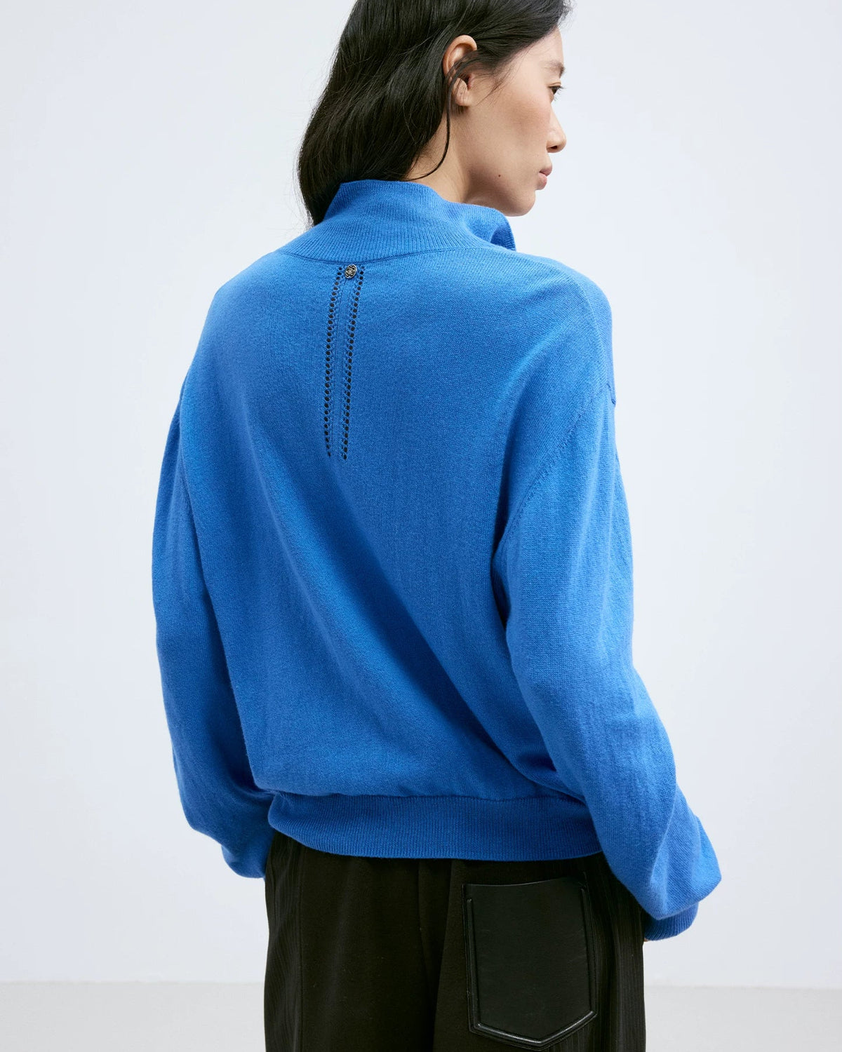 Cobalt Blue Wool-Blend Polo Cardigan