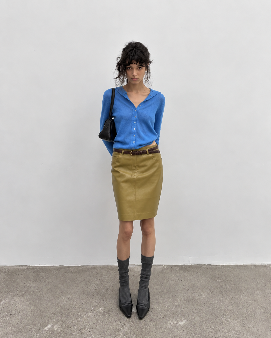 Cobalt Blue Wool-Blend Polo Cardigan