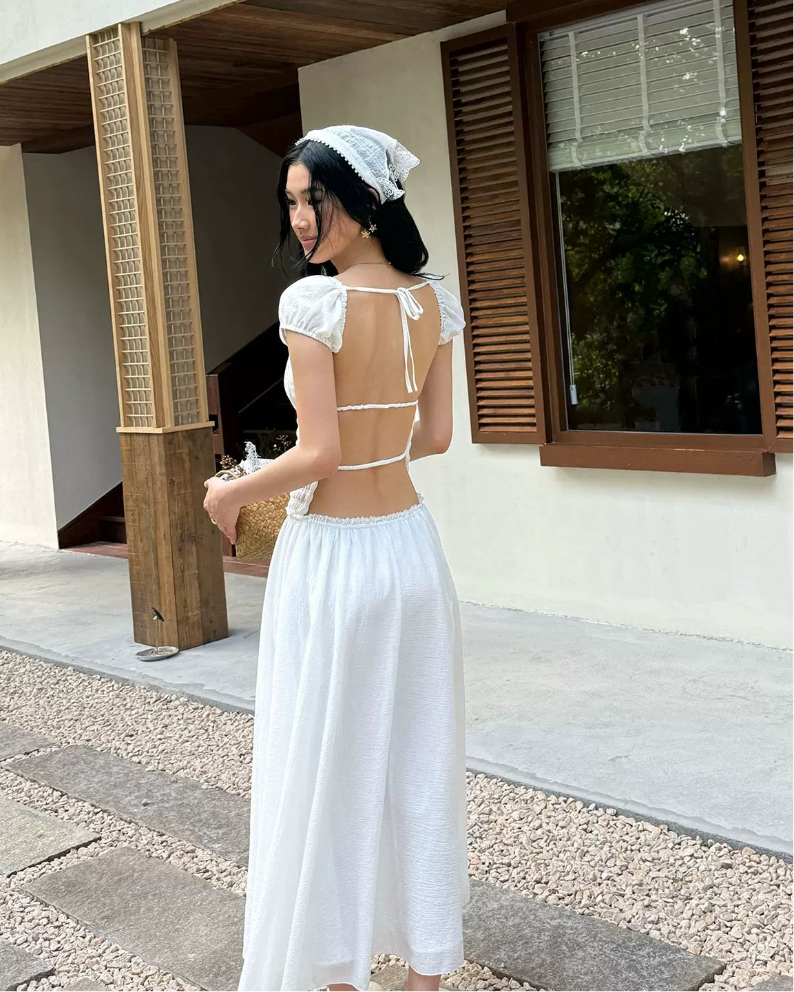 Elle | Colette Open Back Cotton Midi Dress