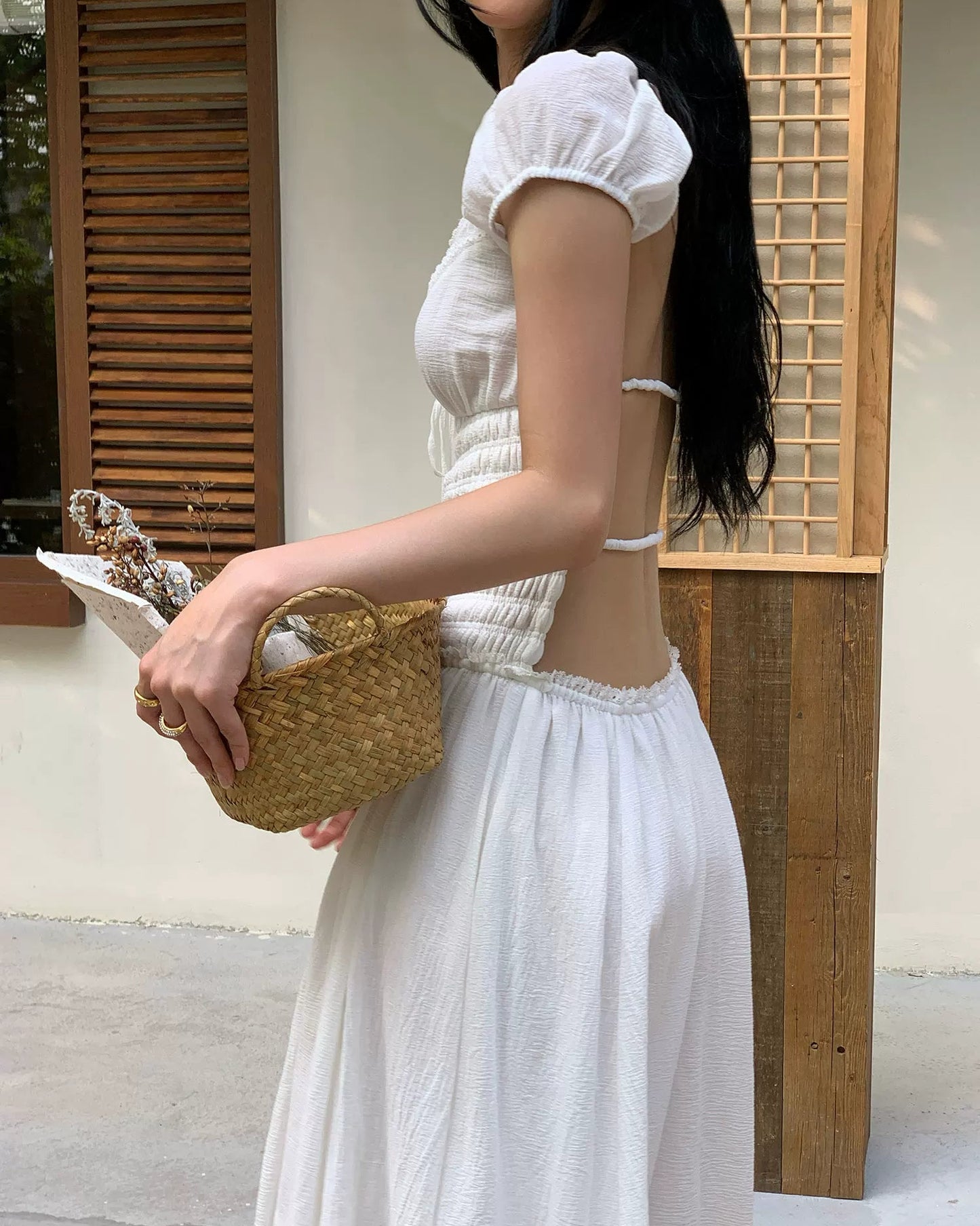 Elle | Colette Open Back Cotton Midi Dress