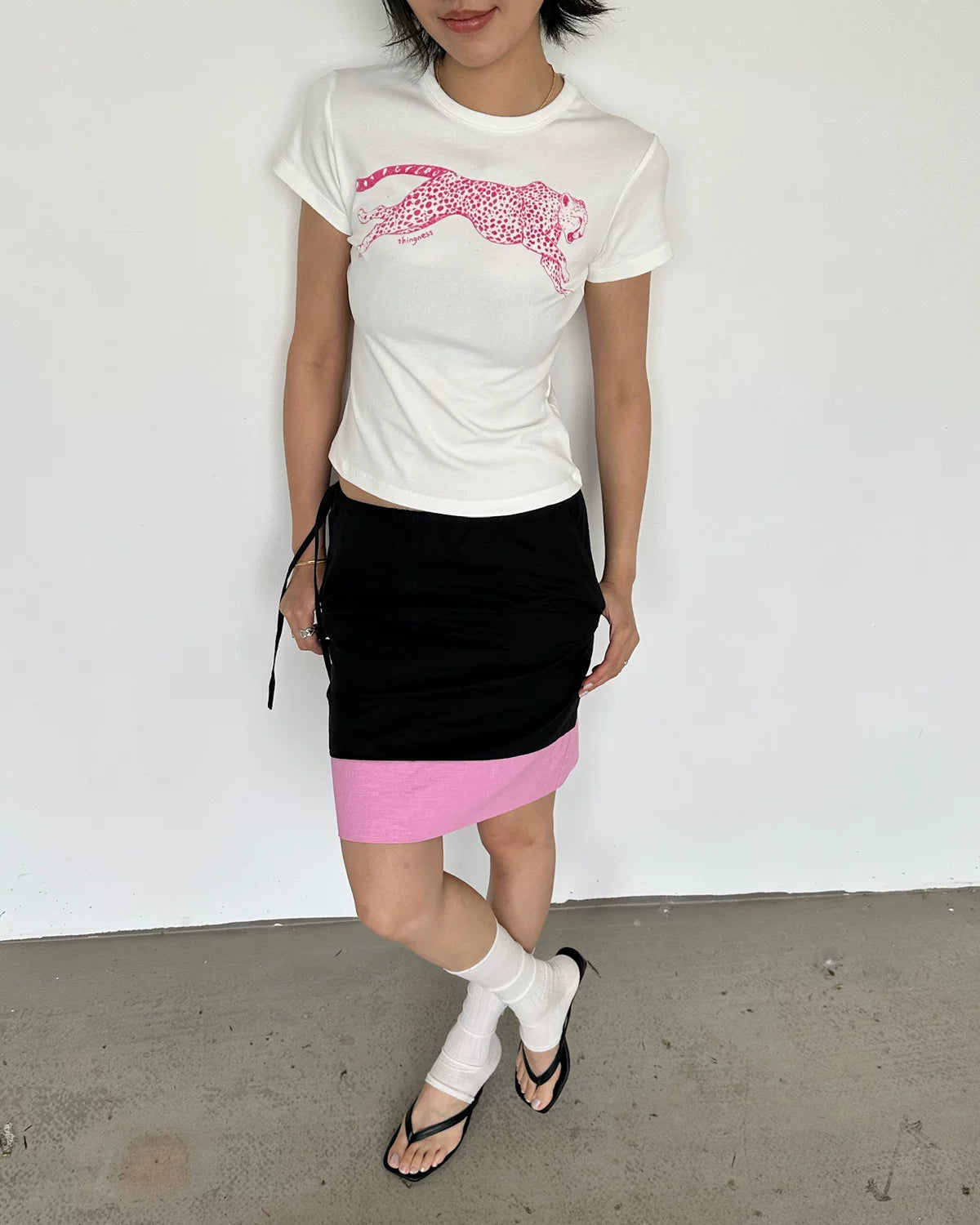 Elle | Colorblock Linen Blend Drawstring Midi Skirt
