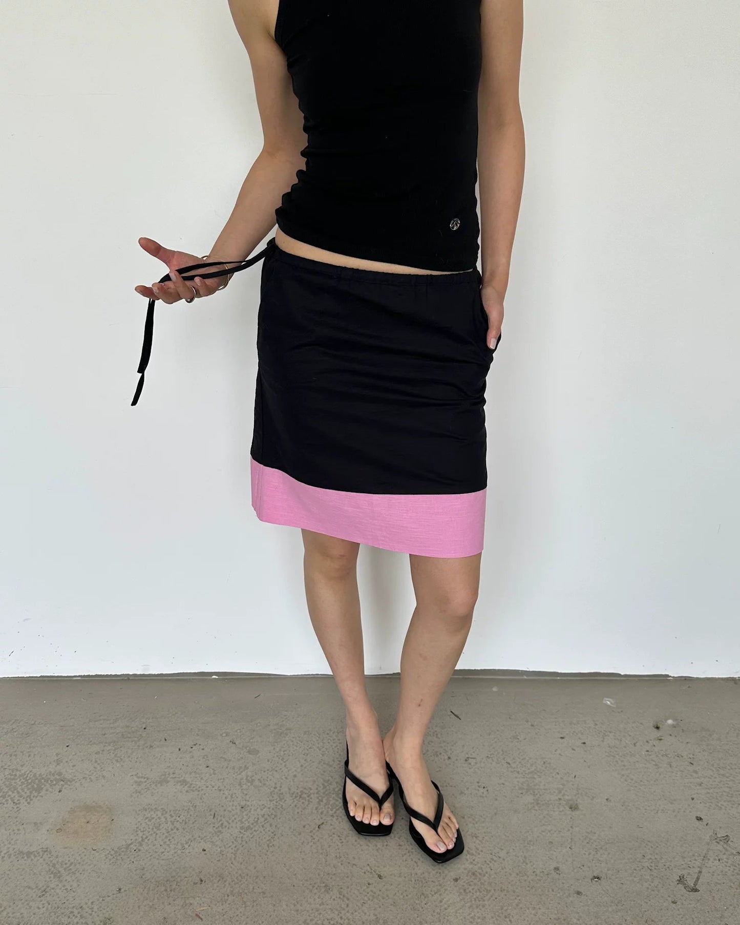 Elle | Colorblock Linen Blend Drawstring Midi Skirt