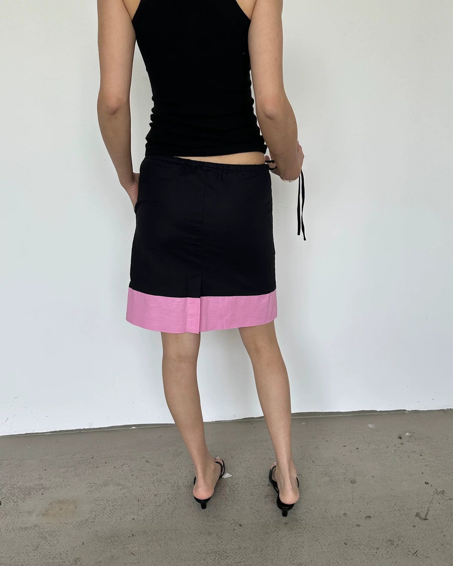 Elle | Colorblock Linen Blend Drawstring Midi Skirt
