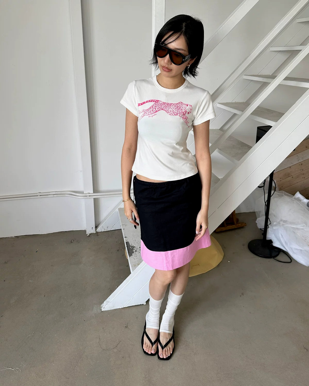 Elle | Colorblock Linen Blend Drawstring Midi Skirt