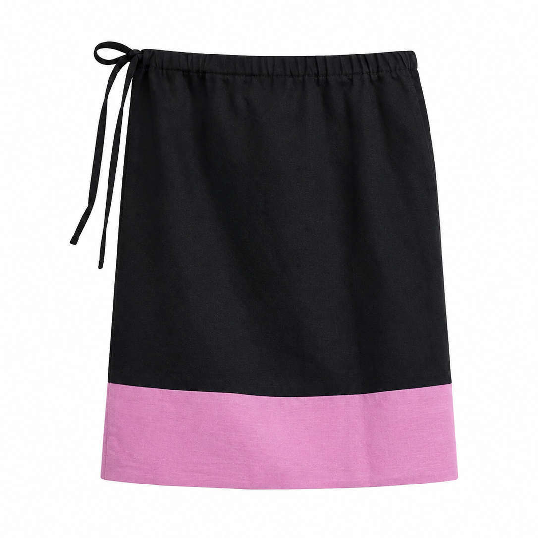 Elle | Colorblock Linen Blend Drawstring Midi Skirt
