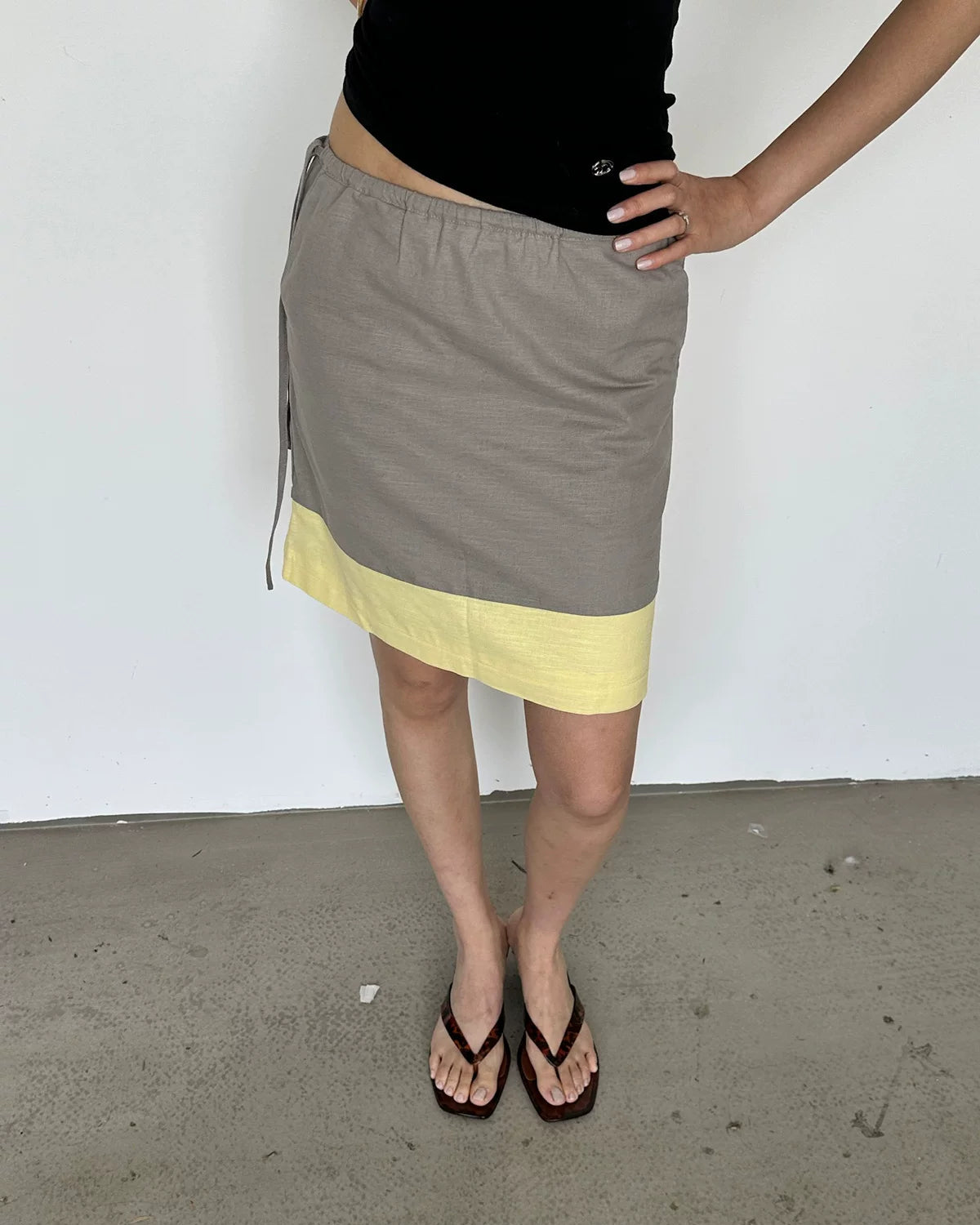 Elle | Colorblock Linen Blend Drawstring Midi Skirt