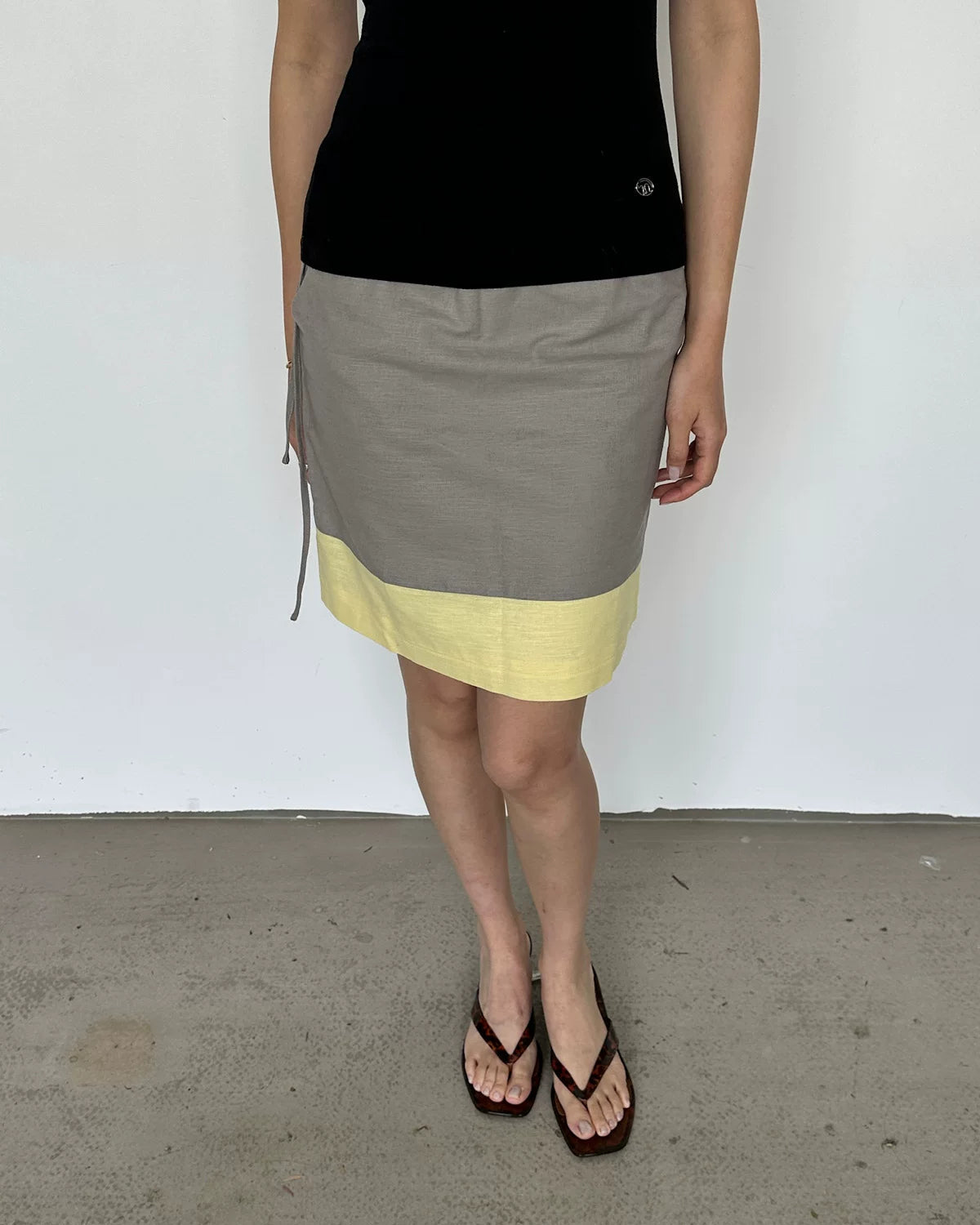 Elle | Colorblock Linen Blend Drawstring Midi Skirt