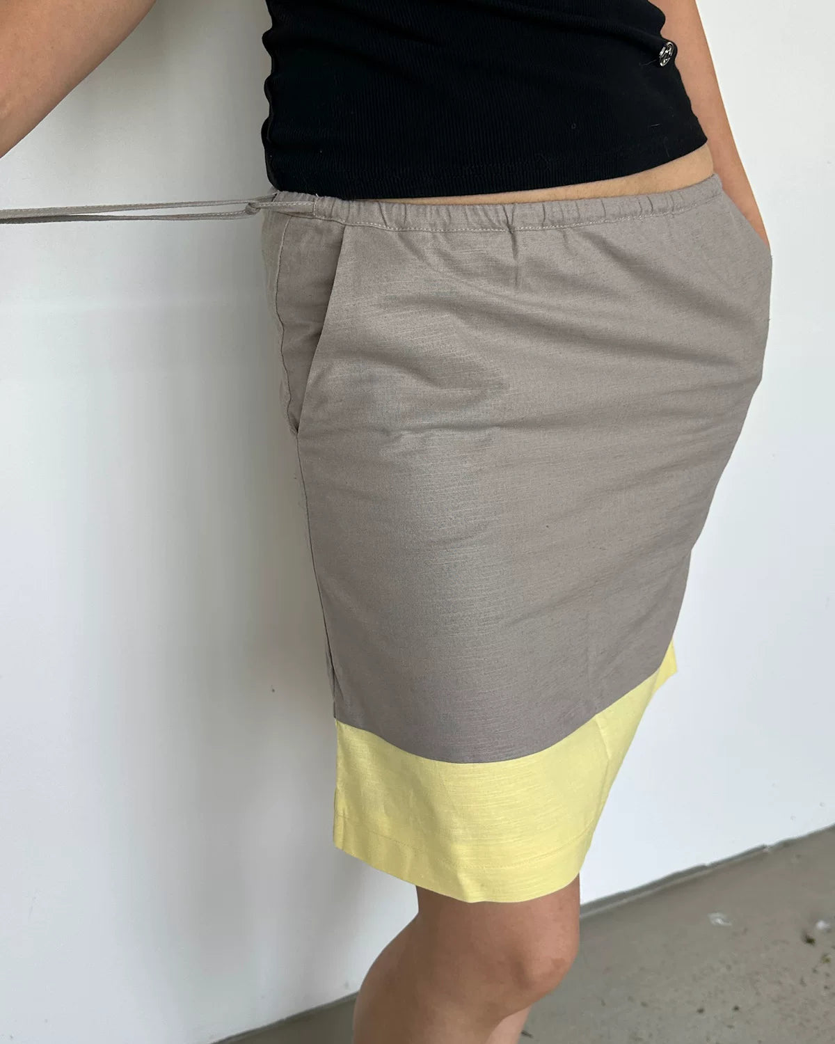 Elle | Colorblock Linen Blend Drawstring Midi Skirt