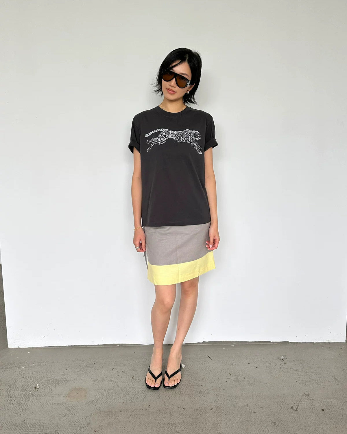 Elle | Colorblock Linen Blend Drawstring Midi Skirt