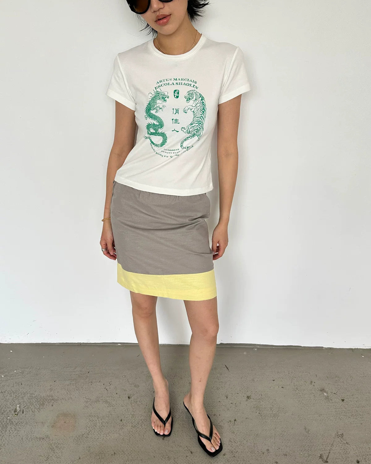 Elle | Colorblock Linen Blend Drawstring Midi Skirt