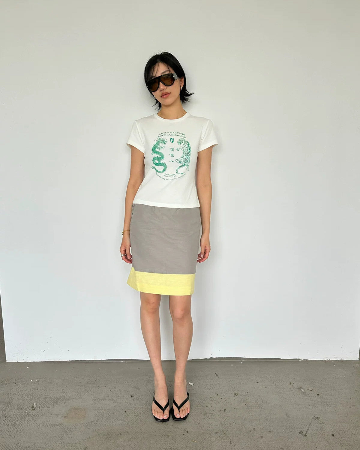 Elle | Colorblock Linen Blend Drawstring Midi Skirt