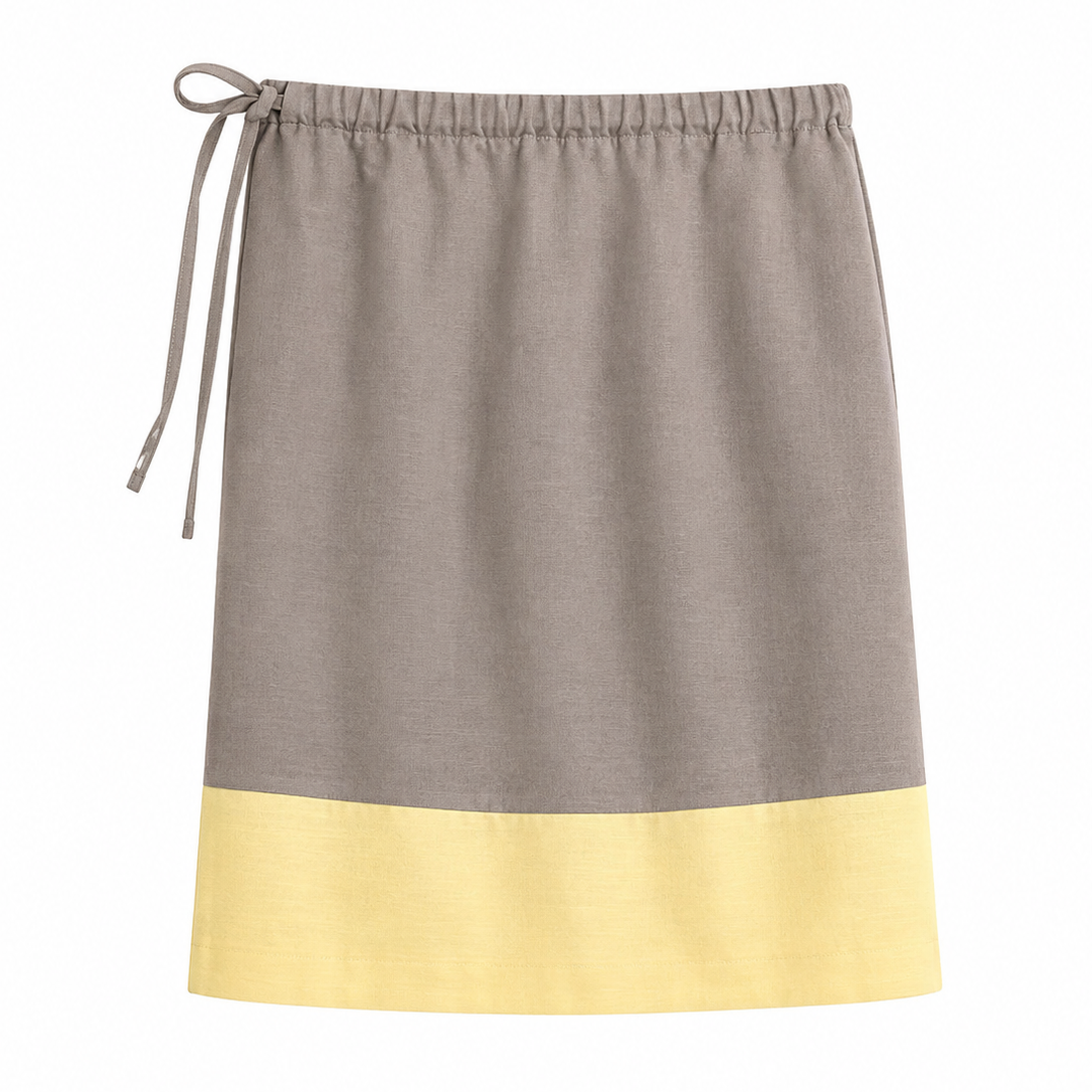 Elle | Colorblock Linen Blend Drawstring Midi Skirt
