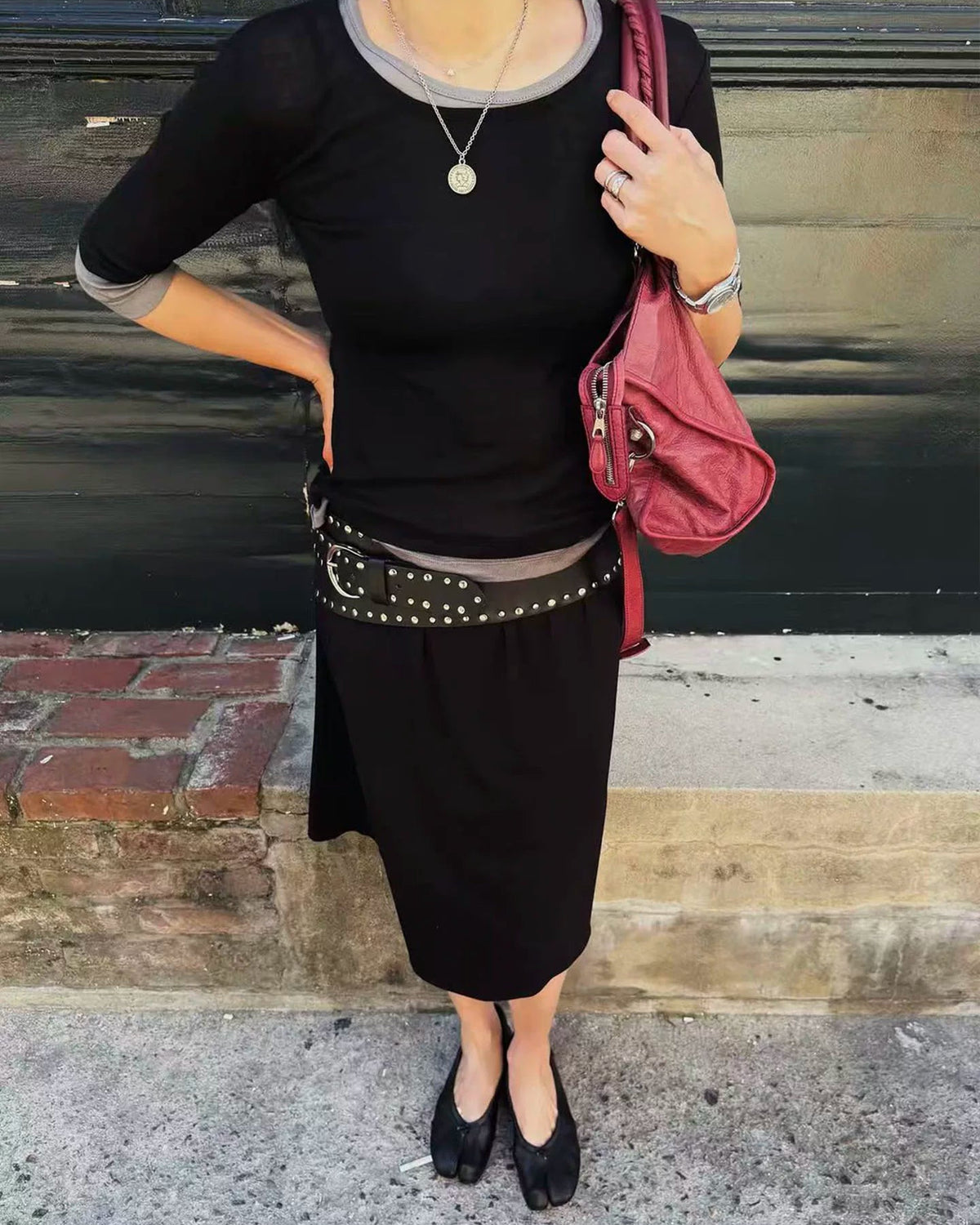 Contrast Layered 3/4 Sleeve Top