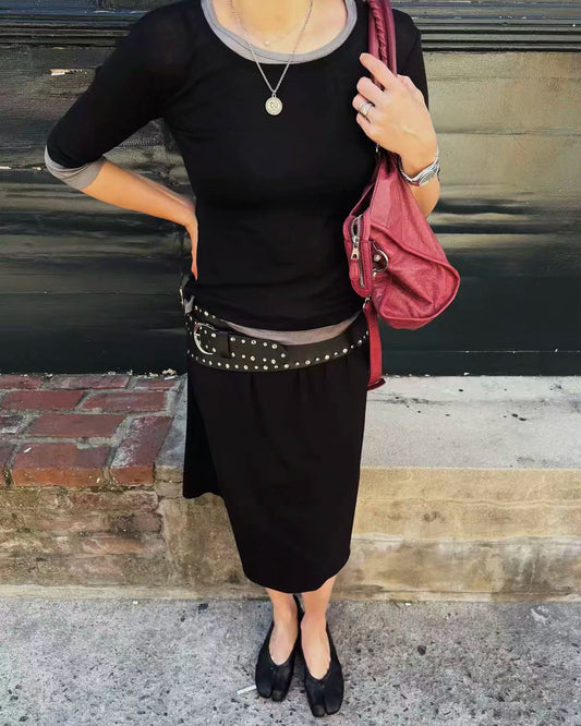 Contrast Layered 3/4 Sleeve Top